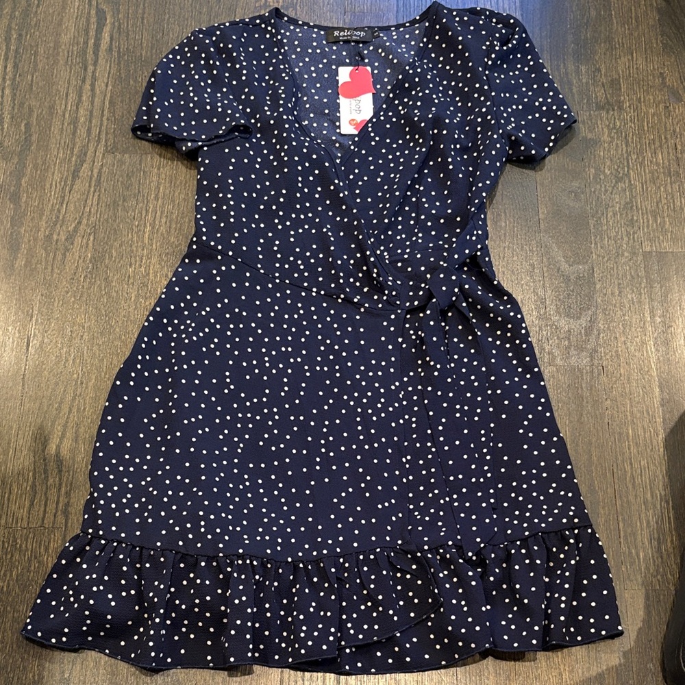 Polka Dot Mini Dress in Navy by Relipop